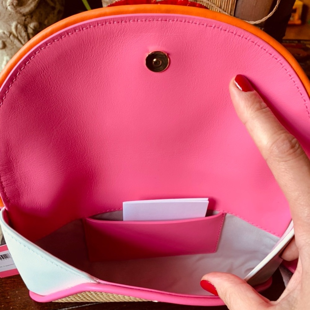 SOLDโ๏ธAuthentic Kate Spade Straw/Leather Clutch/โฆ - Picture 7 of 8